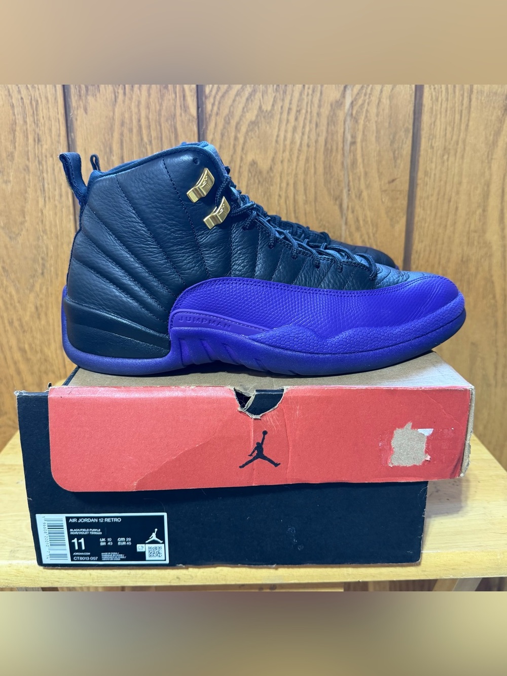 Air Jordan 12 Field Purple Black Sneakers Athleisure CT8013-057 Mens 11 USED